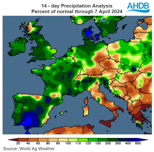 14 day precipitation analysis Europe